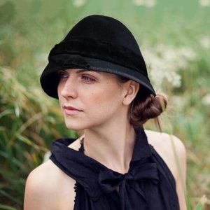 Grace Hats Black Wool Felt Cloche